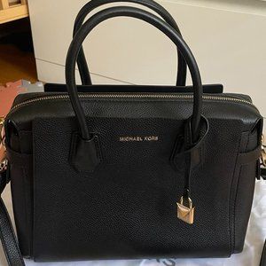 Michael Kors Mercer Medium Pebbled Leather Belted Satchel (black)